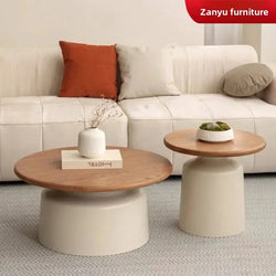 Table  Wood Modern Minimalist Round Edge Design Curved White Base Creamy Milk Tea Small Space coffee tables luxury coffee table