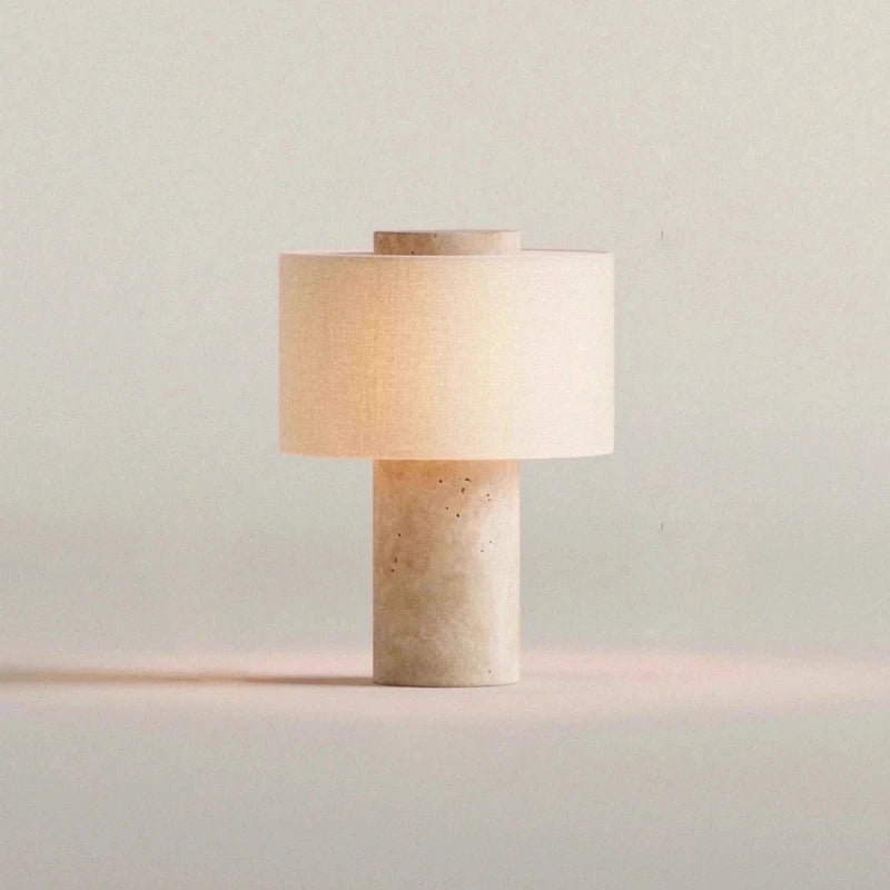 Luxury Beside Lamp Natural Marble Table Lamp Fabric Lampshade Yellow Stone Desk Lamp Living Room Bedroom