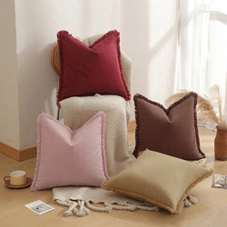 Solid Fringe Boho Cushion Cover With Tassels Soft Accent Throw Pillow Cover For Couch Sofa Bed Living Room Pillowcase Home Decor