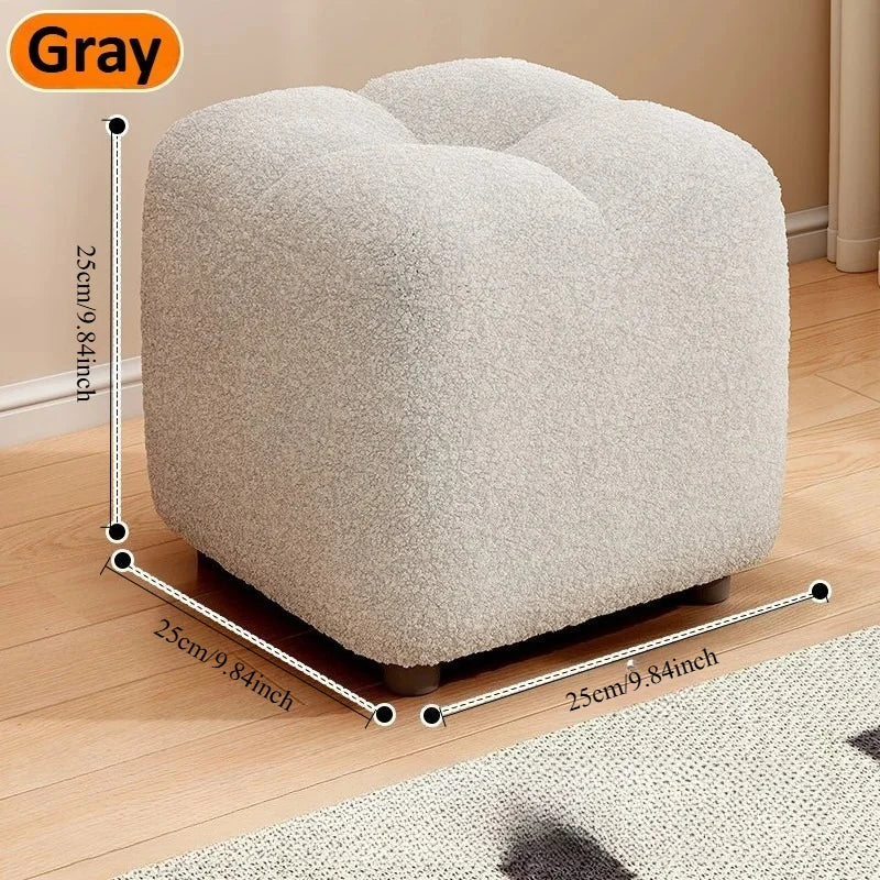 Lambs Wool Small Pouf Stool - Plush Sitting Cushion for Sofa, Living Room & Entryway, Soft Footrest & Shoe Changing Stool