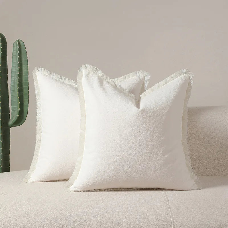Solid Fringe Boho Cushion Cover With Tassels Soft Accent Throw Pillow Cover For Couch Sofa Bed Living Room Pillowcase Home Decor
