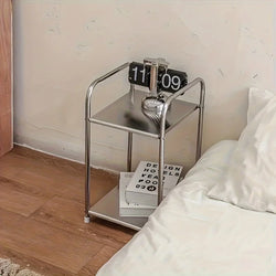 Modern Stainless Steel Side Table, Silver-Colored Bedside Table, Storage Shelf for Sofas and Kitchens, Practical Storage Unit