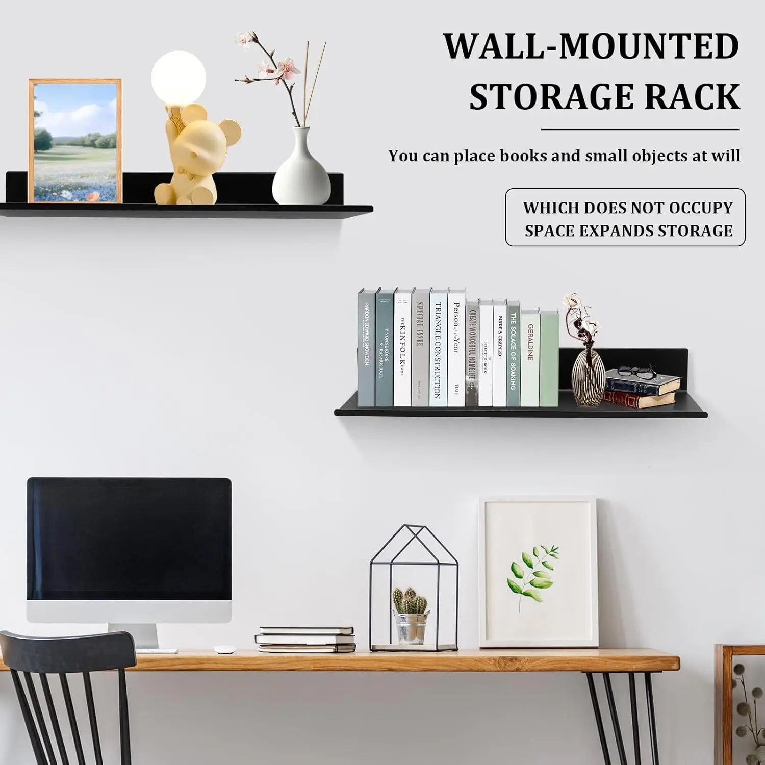 Picture Ledge Shelf, Metal Wall Shelves, Floating Shelves, Bookshelves and Kids' Bookshelf, Wall-Mounted for Living Room and Bedroom