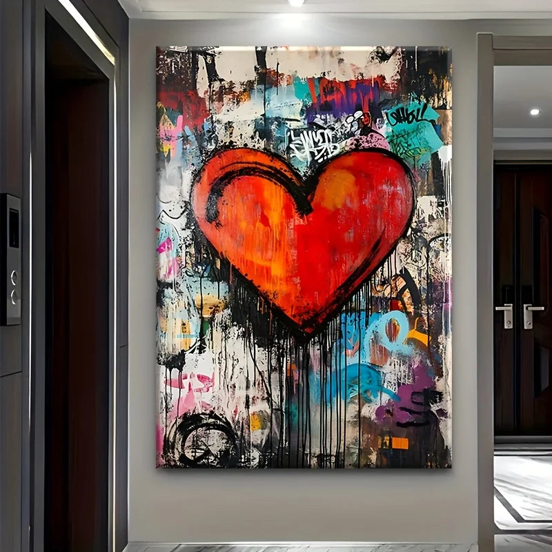 Colorful Graffiti Heart Poster and Prints Graffiti Art Canvas Painting  Wall Art Picture for Living Room Home Decor No Frame