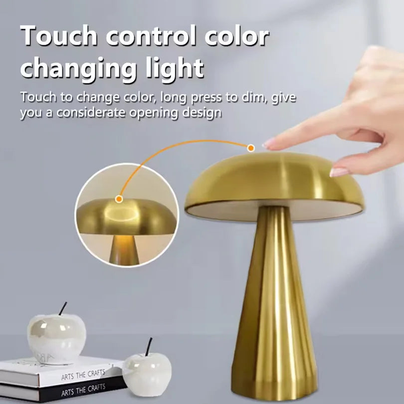 LED Table Lamp, Retro Mushroom Touch-Sensor Bedside Lamp, Rechargeable Reading Light for Bedroom, Restaurant and Bar Decor Lighting