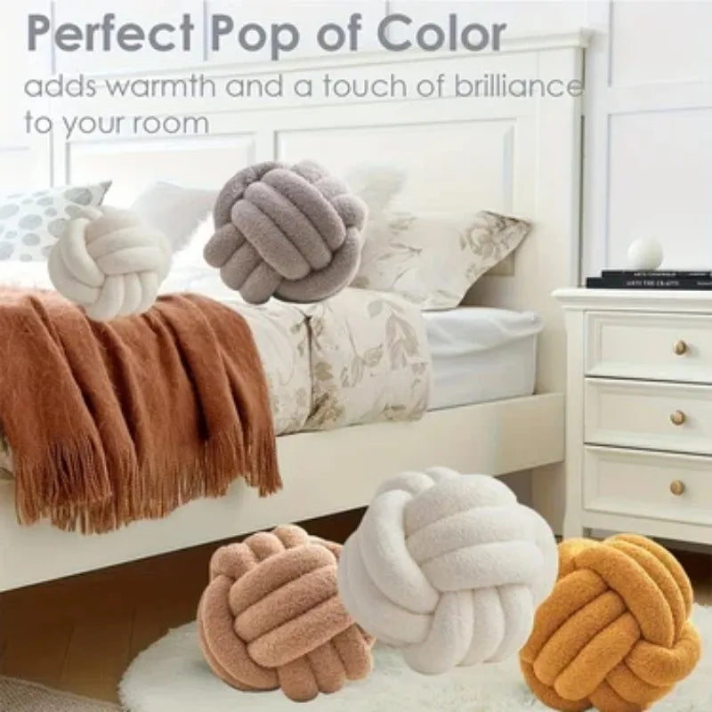 Woven Ball Pillow Knotted Cushion with Backrest Round Ball Shape Perfect for Sofa Decoration For Home Bedroom Decoration