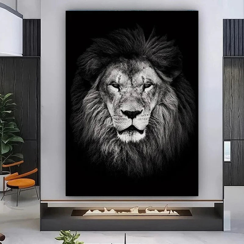 Black Background Roaring Lion Animal Posters and Prints Lion Family Canvas Painting Wall Art Pictures for Living Room Home Decor