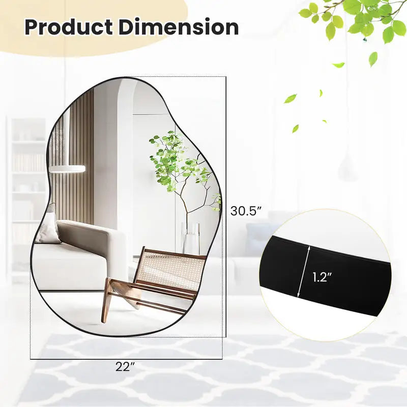 Asymmetrical Wall Mirror, Irregular Decorative Framed Mirror, 2-Way Hanging Modern Art Mirror for Bathroom, Bedroom and Living Room