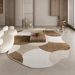 American Retro Rugs for Bedroom, Fluffy Soft Brown Plush Rug, Irregular Living Room Decorative Carpet, Large Thickened Floor Mat