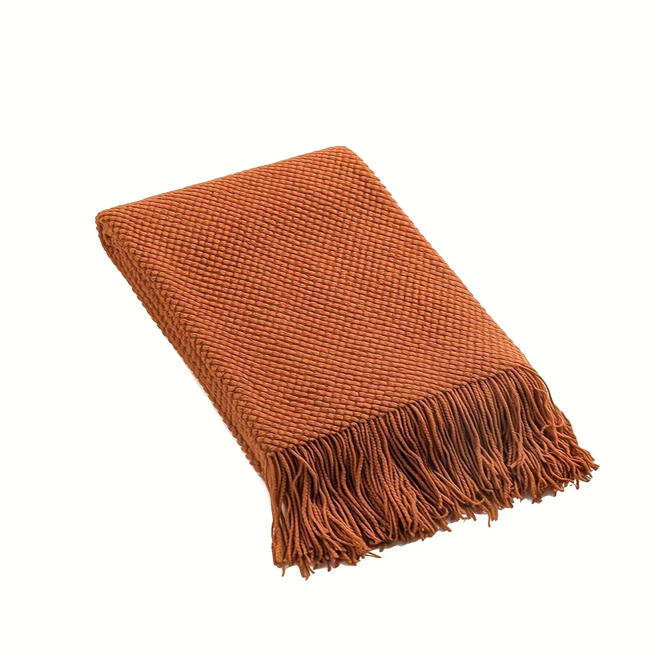 1pc Morandi Orange Tassel Knitted Blanket, Soft Warm Throw Blanket Nap Blanket for Couch Sofa Camping Travelling