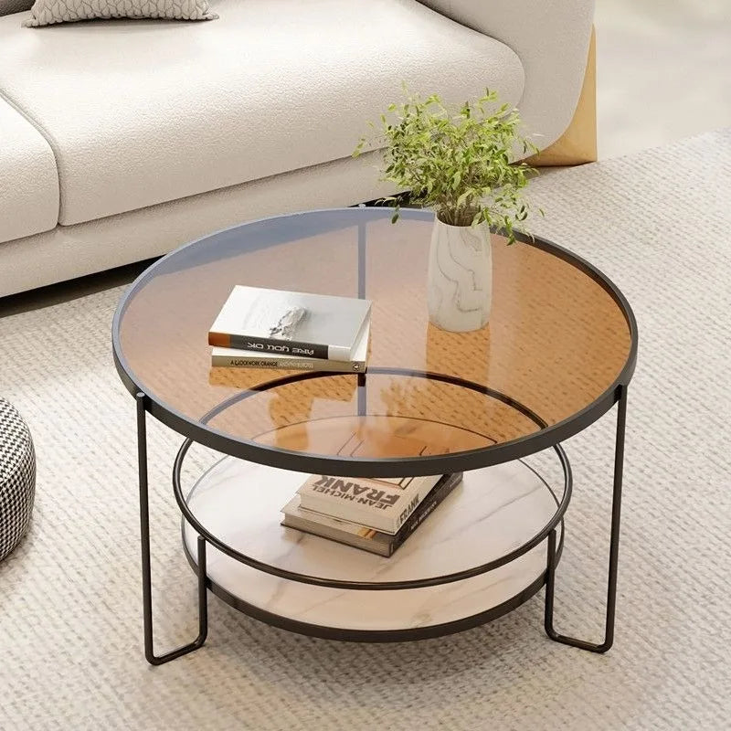 Changhong Tempered Glass Coffee Table, Round Minimalist Mini Table for Small Apartments and Living Rooms