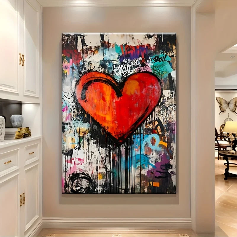 Colorful Graffiti Heart Poster and Prints Graffiti Art Canvas Painting  Wall Art Picture for Living Room Home Decor No Frame