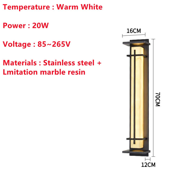 Modern Stainless Steel LED Wall Lamp, Waterproof IP65, 85-265V, Simulated Marble Porch Lamp for Outdoor Street, Path and Sconce Lighting