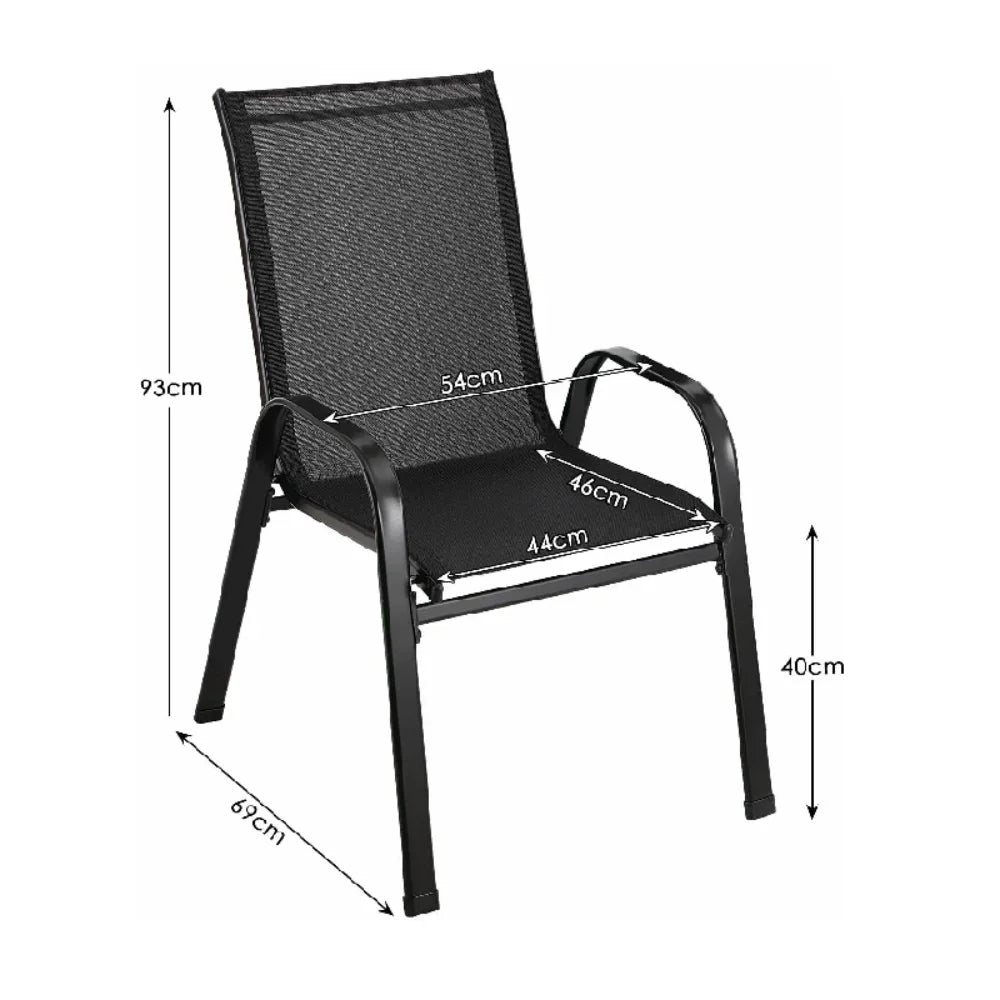 4-Piece Garden Chairs, Steel-Iron + Teslin Fabric, Foldable High Backrest Balcony/Camping Chairs, Outdoor Seating Set, Black