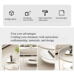 Changhong Tempered Glass Coffee Table, Round Minimalist Mini Table for Small Apartments and Living Rooms