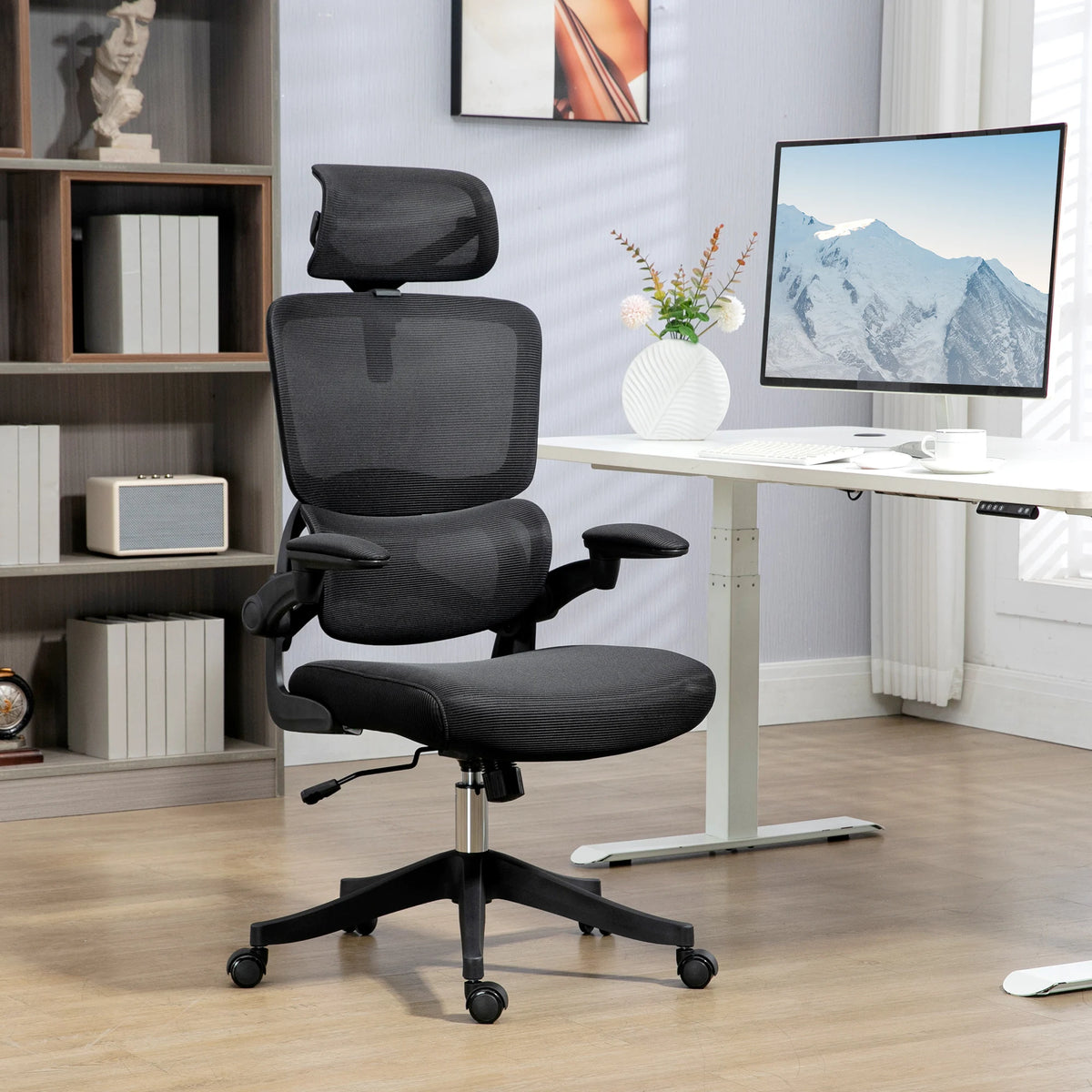 Office Chair, Adjustable Height, Lumbar Support, Tilt Function, Ergonomic Seat, 62 x 58 x 120-133 cm, Black