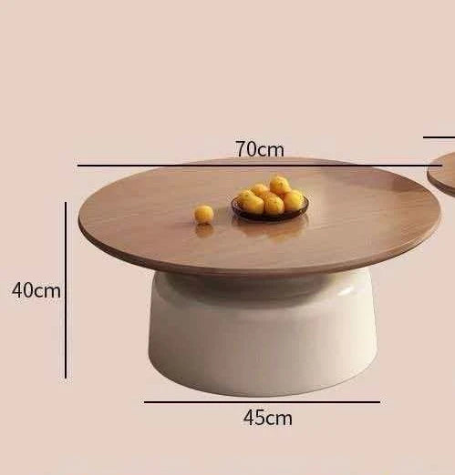 Round Scandinavian-Style Coffee Table Set, Creative Modern Wooden Top and Side Tables with White Base for the Living Room