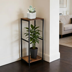2-Tier Metal Plant Stand, Modern Wooden Corner Flower Pot Holder, Indoor Square Shelf Display Rack