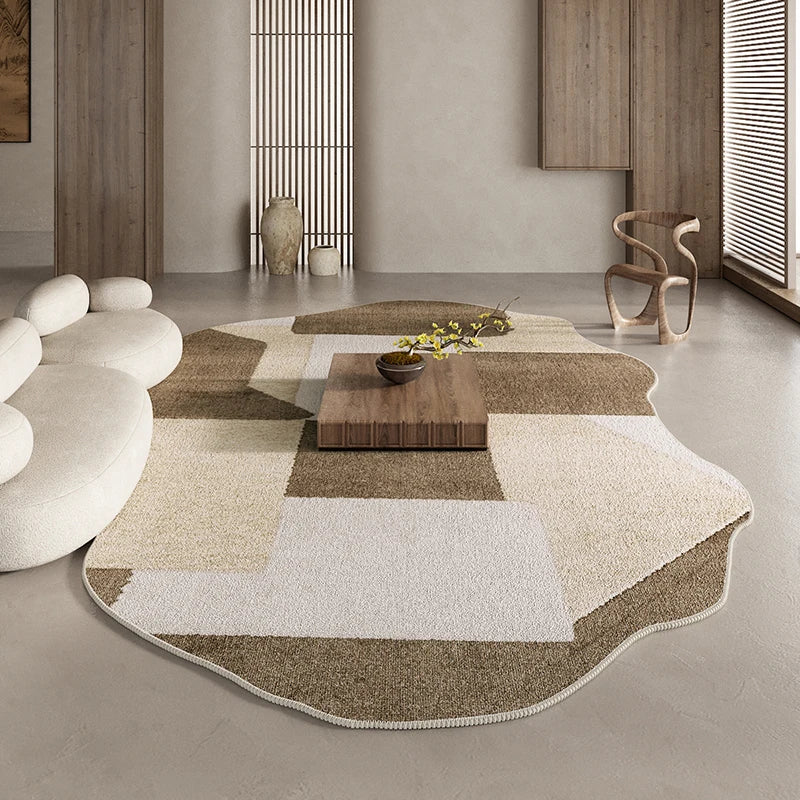 American Retro Rugs for Bedroom, Fluffy Soft Brown Plush Rug, Irregular Living Room Decorative Carpet, Large Thickened Floor Mat