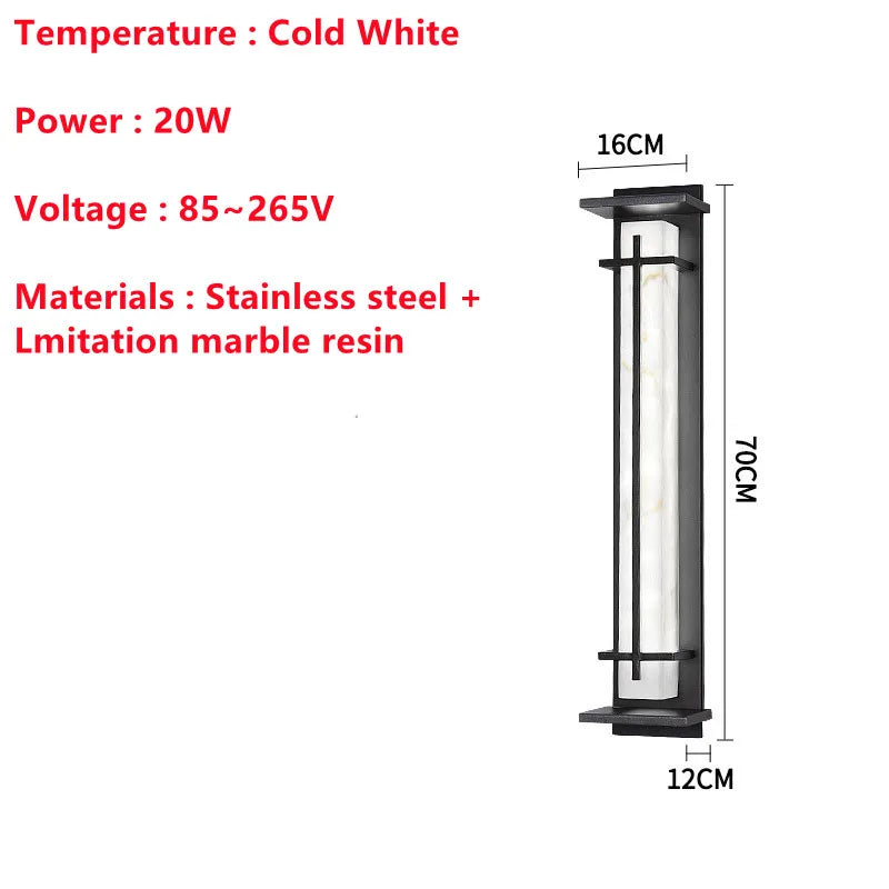 Modern Stainless Steel LED Wall Lamp, Waterproof IP65, 85-265V, Simulated Marble Porch Lamp for Outdoor Street, Path and Sconce Lighting