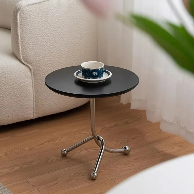 Vintage Round End Table Metal Legs Wooden Side Table Portable Corner Table Furniture for Living Room Bedroom Balcony