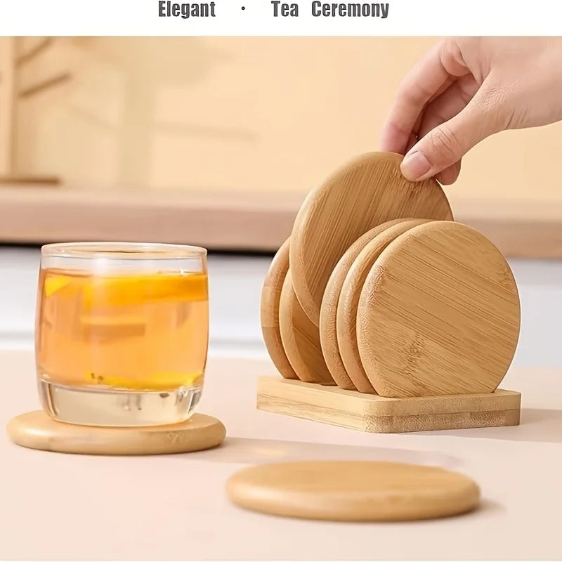 Bamboo Base Coaster Set Simple Creative Cup Holder Round Water Cup Insulation Pad Bamboo Tea Cup Holder Display Rack Accessories