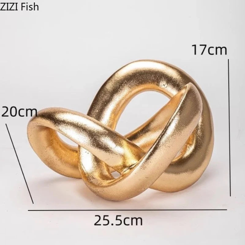 Abstract Circular Sculpture Golden Resin Ornament Desktop Knot Sculpture Display Model Handicrafts Figurines Decoration Crafts
