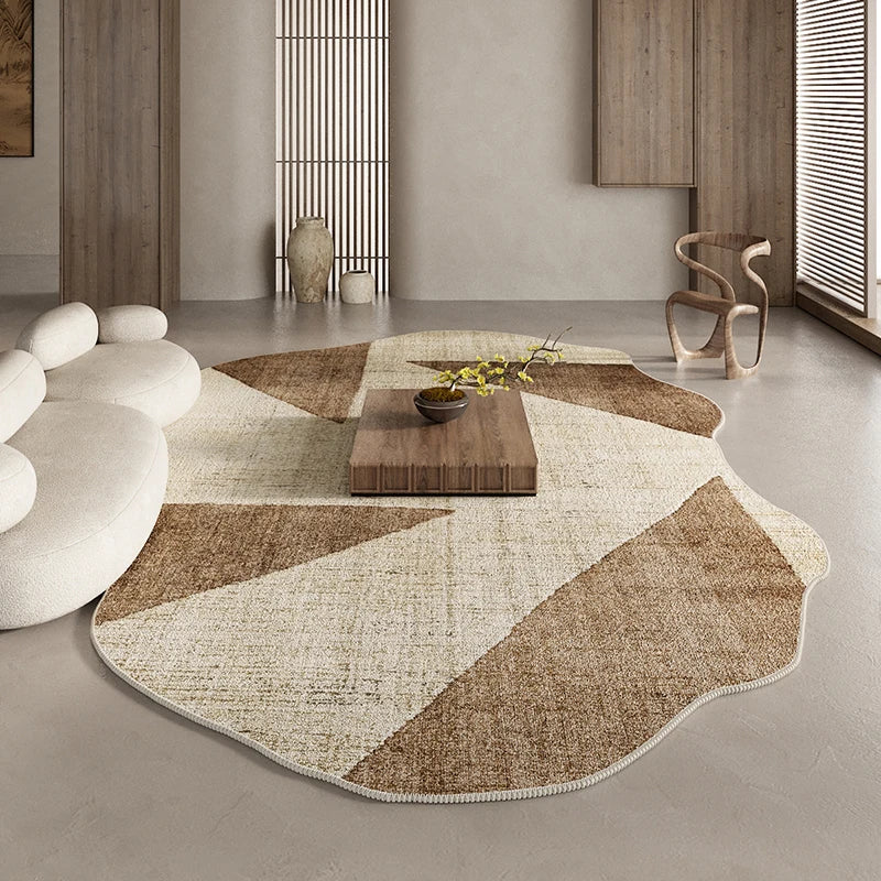 American Retro Rugs for Bedroom, Fluffy Soft Brown Plush Rug, Irregular Living Room Decorative Carpet, Large Thickened Floor Mat