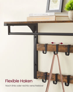 Vasagle Wall Coat Rack with Shelf, Wall Shelf with 10 Removable Hooks and Hangers, Wall-Mounted 2-Tier Coat Rack