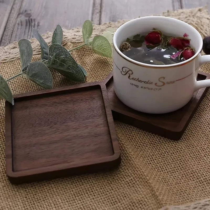 Solid Walnut Wood Coaster Round Square Beech Wood Cup Mat Durable Heat Resistant Tea Coffee Cup Pad Placemats 8.8cm/3.46in